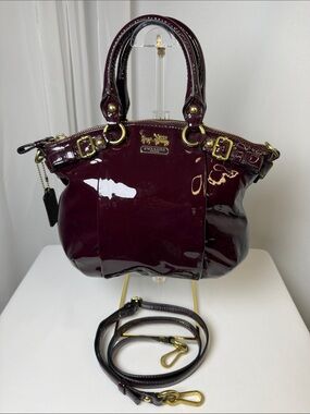Coach Madison Patent Leather Lindsey Satchel Plum Burgundy Y2K w/ Strap